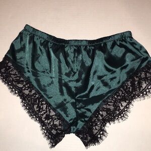 Green satin and black lace Pajama Bottoms